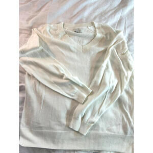 Lucky Brand Cream V Neck Sweater Soft Knit Long Sleeve Size M